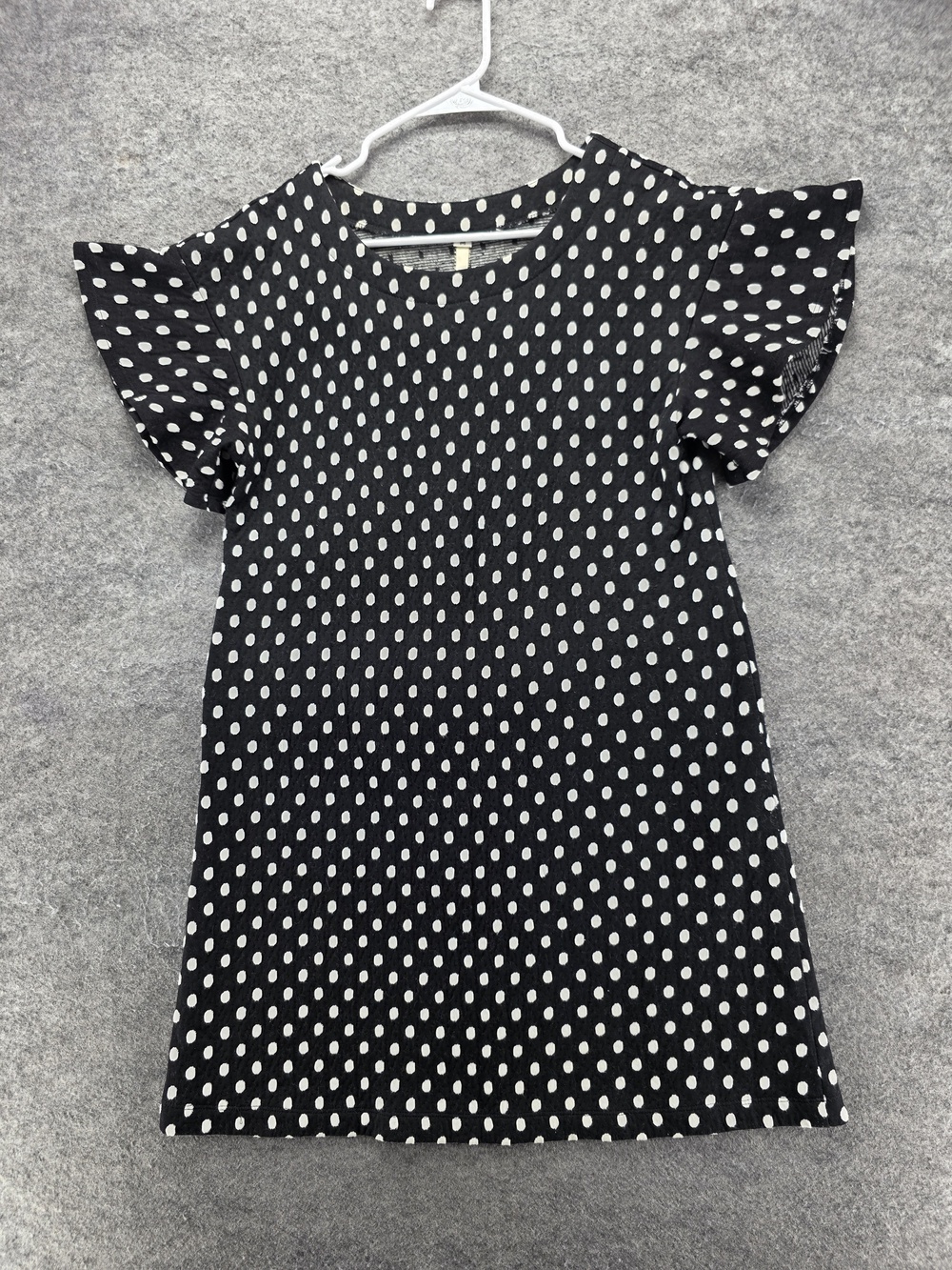 Uncle Frank Dress Womens M Black Polka Dot Flutter Sleeve Knit Stretch Top
